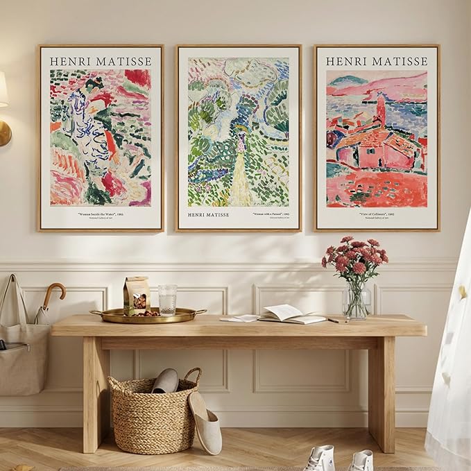 Framed Abstract Matisse Wall Art Set of 3, Vintage Colorful Landscape Canvas Prints Artwork for Walls, Classical Matisse Paintings Pictures for Living Room, Bedroom, Hallway and Office, Total Size 30x60