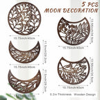 Jetec 5 Pcs Moon Phase Wall Art Decor Wall Pediments Hanging Wooden Phase Spiritual Bedroom Nordic Boho Lunar Aesthetic Art for Living Room Dorm Apartment Ornament(Dark Brown,15.75 Inch,Botanical)
