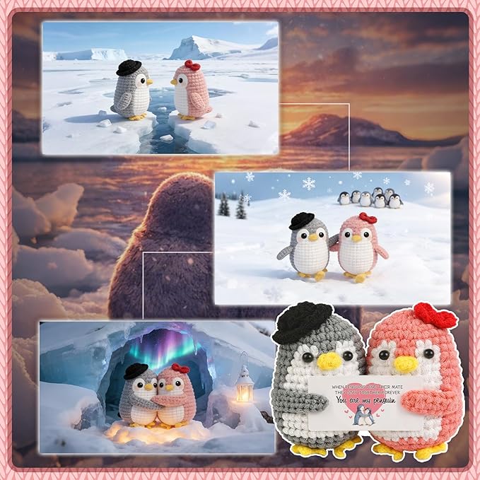 WenmthG Penguin Couple Crochet Gift – Handmade Knitted Penguin Lovers – Engagement Wedding for Couples, Husband Wife, Boyfriend Girlfriend