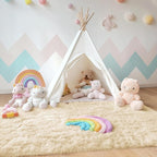 OLANLY Area Rugs for Living Room Bedroom, Machine Washable 4x5.9 ft Soft Fluffy Shaggy Bedside Rug, Indoor Floor Carpet for Kids Girls and Boys, Dorms, Nursery Rooms, Home Decor Aesthetic, Cream