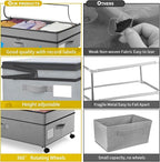 Under Bed Storage with Wheels Height Adjustable 2 Pack Under Bed Storage Containers with Clear Lid & Handles Rolling Under Bed Drawers for Clothes Shoes Toys Blankets Grey