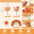 Artificial Fall Flowers for Outdoor, 12 Bundles 4 Colors Faux Mums Fake Fall Plants for Decoration, UV Resistant No Fade Silk Plastic Flower for Autumn Porch Patio Planters Windowbox Yard Garden