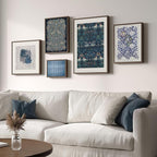 Framed William Morris Wall Art for Living Room, 5 Piece Large Vintage Blue Canvas Prints Set, Floral Botanical and Bird Pattern Aesthetic Decor for Bedroom, Hallway, Home Office, Kitchen, Guest Room