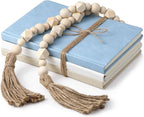 Feifeiya 3 Pieces Faux Decorative Books Set for Home Decor Fake Book for Shelves Coffee Table Stacked Linen Covered Display Notebook with Wood Bead Bookend Gift for Living Room(Gray Blue)