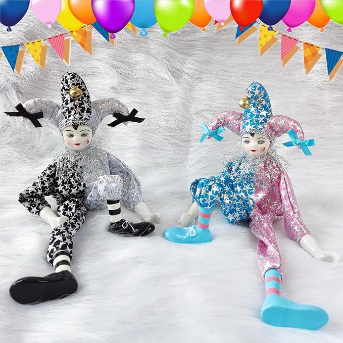 Maxyoung 14 Inch Porcelain Clown Doll Vintage Dolls Figurine, Collectible Figure, Hand Painted Toy, Christmas Halloween Birthday Gift, Twisted Body