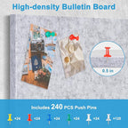 DOLLAR BOSS Felt Cork Board Tiles, 24 Packs 12" x 12" Thick Cork Bulletin Board Self Adhesive Acoustic Panels Soundproof Corkboards for Walls with Pushpins for Home Office Kitchen School, Light Grey