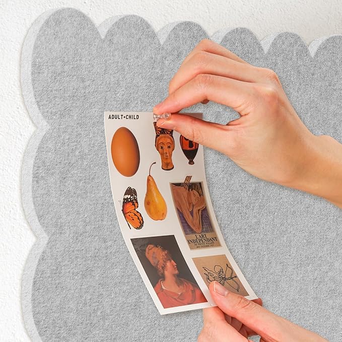 Lightomorrow Scalloped Bulletin Board, 24 x 18 Inches Felt Pin Board - Decorative Cork Alternative for Wall, Foldable Picture Self-Adhesive Vision Prayer Board with 20 Pushpins - Light Gray