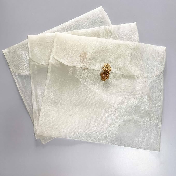 3 Pieces Scarf Storage Bag Beige Encrypted Matte Button Yarn Envelope Silk for Scarf Gifts Organza Clothing Wardrobe Organizer Packaging Bags 13 x 11.8 Inches