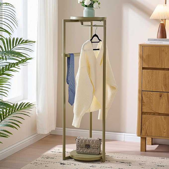 Kings Brand Furniture Suit Valet Stand, Coat Rack with Rods & Storage Trays - Tie Jacket Hanger, Freestanding Clothing Organizer Perfect for Bedrooms & Entryways, Lemon Pepper
