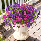 Artificial Fake Pansy Flowers for Outdoor, 12 Pcs Faux Silk Pansies Flower for Spring Summer Decoration, UV Resistant Fake Plants for Outside Planter Porch Yard Patio Home Decor(Purple Rose Red)
