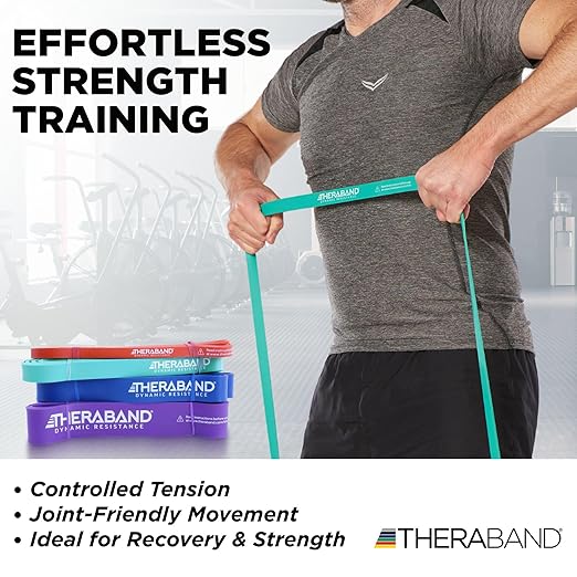 THERABAND High Resistance Bands, Set of 4 Elastic Super Bands for Improving Flexibility, Injury Rehab, & Full Body Workouts, Heavy Duty Stretch Bands for Exercise, Light, Medium, Heavy, X-Heavy Bands