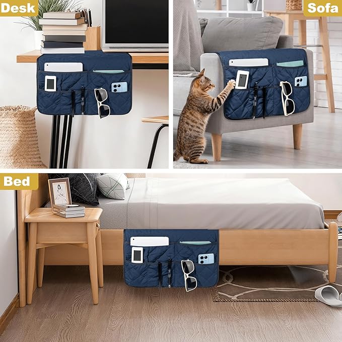 Remote Control Holder for Recliner, Armchair Caddy, Non Slip Sofa Armrest Organizer for Recliner Couch With 6 Pockets for TV Remote,Cell Phone,Magazine (Navy)