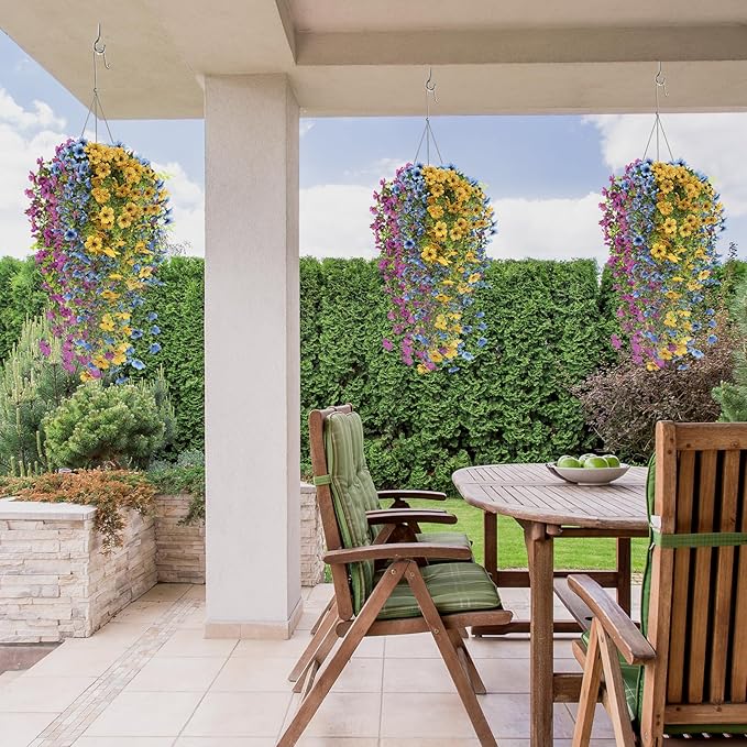 Artificial Hanging Flowers for Outdoors, 6 Pcs Fake Plant for Spring Summer Decoration, UV Resistant Realistic Silk Faux Flowers Outside Indoor Planter Porch Patio Balcony Yard Decor