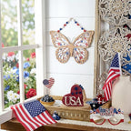 Valery Madelyn 4th of July Wreath, Patriotic Wreath for Front Door, Red White and Blue Butterfly Decor, Wooden Americana Sign for 4th of July Independence Day USA 250th Anniversary, 16 Inch
