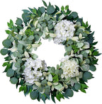 Spring Summer Wreaths for Front Door Porch, 22" Hydrangea Eucalyptus Wreath for Indoor Outdoor All Seasons, Artificial Greenery Farmhouse Decor for Mother's Day