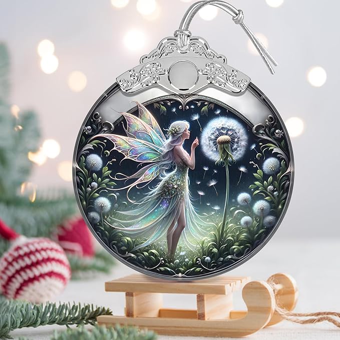 Stained Glass Dandelion Fairy Christmas Ornament - Holiday Home Decor - Tree Decoration - Gift Exchange Present Ideas