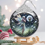 Stained Glass Dandelion Fairy Christmas Ornament - Holiday Home Decor - Tree Decoration - Gift Exchange Present Ideas