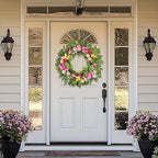 Artificial Spring Summer Wreaths with Tulips Daisies Butterflies Berries Olive Green Leaves Handmade Floral Wreath for Front Door Farmhouse Indoor Outdoor Wedding Home Decor