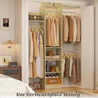 48" Closet Organizer System, 4FT Closet System for Small Closets with 4 Hanging Rods & 3 Shelves, 80"H Small Closet Organizers and Storage for Bedrooms, Cloakrooms, White Oak