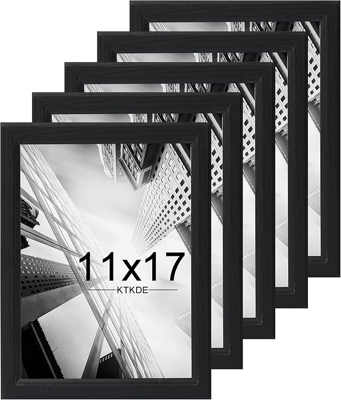 KTKDE 11x17 Picture Frame Set of 5, Wooden frames black, Vertical & Horizontal Wall Hanging for Wall Display,Studio Gallery Photo Frame for Photos, Posters & Art Prints