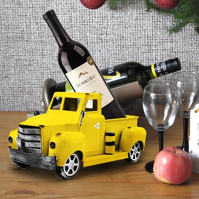 Metal Truck Decor with Artificial Flower Vintage Farm Pickup Farmhouse Tabletop Tiered Tray Decor, Rustic Farmhouse Decor for Table Top Decor Home Kitchen(Yellow)