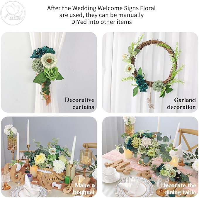 Odouzy Artificial Wedding Arch Flowers for Wedding Sign,Set of 2 for Wedding Welcome Ceremony Sign,Faux Floral Swags,Wedding, Banquet and Reception Backdrop Floral Decoration (Dark Green)