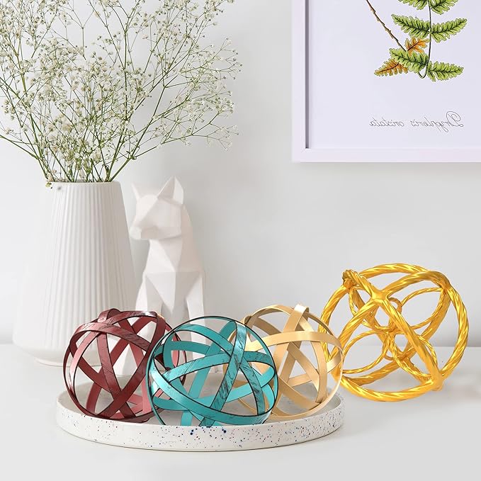 Decorative Sphere for Home Decor - Trendy Gold, Hand Painted, Modern Decorative Balls for Living Room, Bedroom, Kitchen, Bathroom, Office - Table Decorative Orbs for Centerpiece