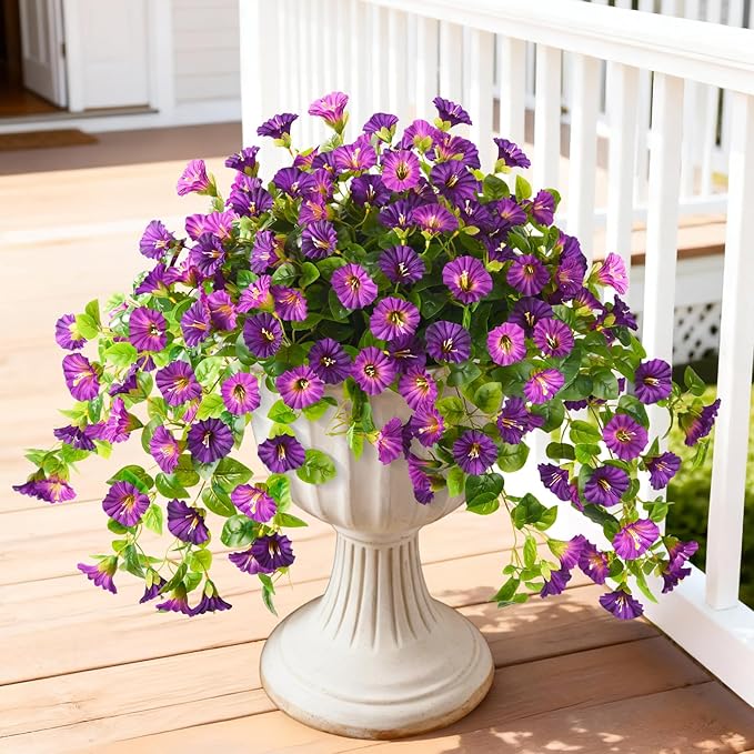 Homsunny Artificial Fake Flowers Plants for Outdoor, 2PCS Long 29.5 in Faux Petunias Silk Flower UV Resistant No Fade for Home Outside Garden Balcony Yard Porch Realistic Spring and Summer Decor