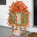 Artificial Hanging Flowers for Outdoors,2 Bundles Silk Fake Fall Flowers for Outside, Realistic Faux Plants for Hanging Baskets, Planters-Porch, Patio, Yard Decor(Orange)