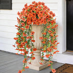 Artificial Hanging Flowers for Outdoors,2 Bundles Silk Fake Fall Flowers for Outside, Realistic Faux Plants for Hanging Baskets, Planters-Porch, Patio, Yard Decor(Orange)