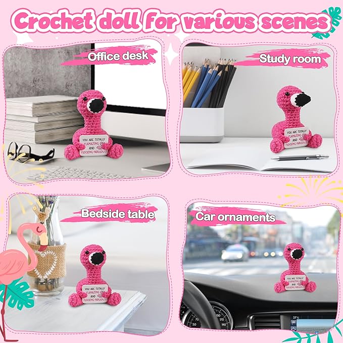 WenmthG Positive Flamingo Crochet Doll - Mini Funny Gifts for Women Girlfriend Wife Couple Positive Crochet Animals Emotional Cheer Up Support Handmade Flamingo Birthday Graduation Decoration Gift