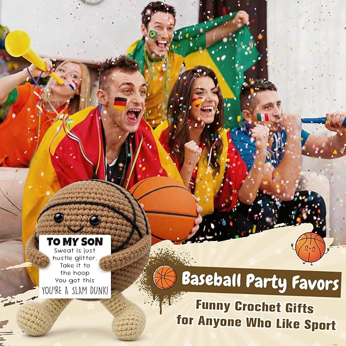 Inspirational Graduation Gifts for Son 2026 from Mom Dad, Handcrafted Crochet Basketball Keepsake, Basketball Gifts for Teen Boys Adult Bonus Son, Motivational Sports Desk Room Decor Accessories