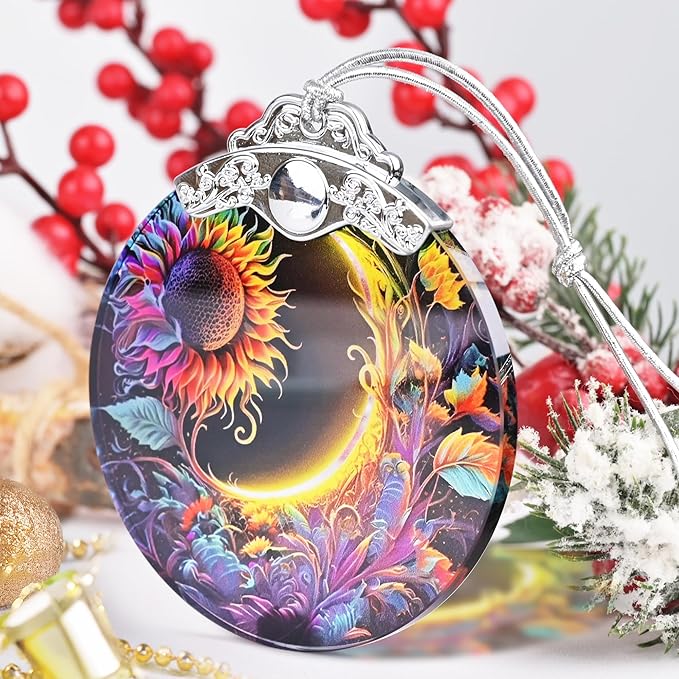 Sun and Moon Stained Glass Hanging Ornament - Christmas Tree Decoration Idea