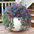 Artificial Hanging Flowers for Outdoors, 2 Pcs Fake Hanging Plant Spring Summer Decoration, UV Resistant No Fade Faux Flower for Porch Patio Yard Window Home Decor(Purple Blue)