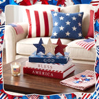 Thyle 4th of July Fake Decorative Books Wooden Star Table Signs Faux Stars Patriotic Decor Farmhouse Decoration Books for Independence Day 250th Anniversary Party Office Home Shelf Table Decor