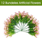 Artificial Faux Flowers Plants for Outdoors Spring Summer Decoration,12 Bundles Realistic Fake Flowers Plant Greenery Silk Daisy UV Resistant for Outside Planters Porch Patio Balcony Garden Home(Pink)