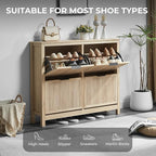 4 Flip Drawers Shoe Cabinet Storage for Entryway, Narrow Hidden Wood Shoes Organizer Cabinet Front Door Entrance Thin Free Standing Front Door Shoe Rack Storage for Entryway(Oak)