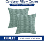 MIULEE Pack of 2 Corduroy Decorative Throw Pillow Covers 18x18 Inch Soft Boho Striped Pillow Covers Modern Farmhouse Home Decor for Summer Sofa Living Room Couch Bed Teal Green