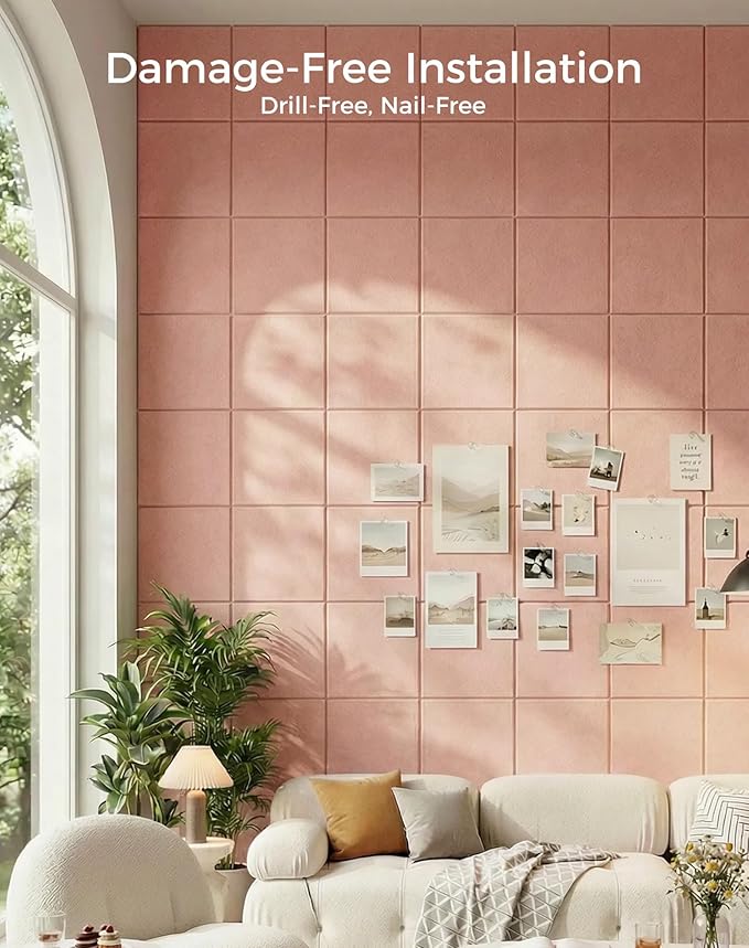 Aothia 12-Pack Felt Bulletin Board Tiles for Walls - 48x36 Modular Bulletin Board, Cork Board Alternative Pin Board for Office & Classroom, 70 Adhesive Tabs & 40 Push Pins Included (Pink)