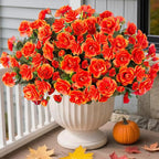 HyeFlora Artificial Faux Outdoor Outside Flowers Plants For Spring Decor, Fake Silk Orange Camellia UV Resistant Look Real for Autumn Planter Front Door Porch Patio Balcony Decoration, 3 Large Bundles