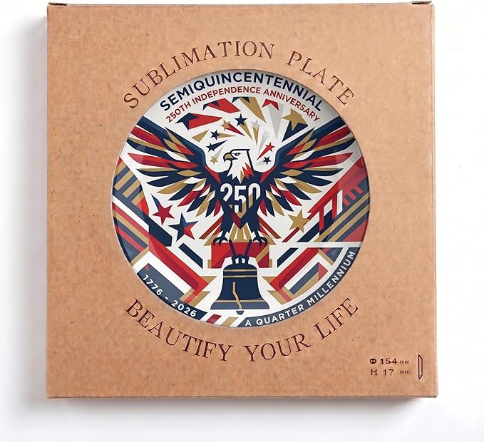 250th Anniversary Decorative Plates 8 Inch Eagle Liberty Bell Patriotic Decorations Commemorative Plates with Stand Independence Day 4th of July Semiquincentennial Decor