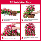 Artificial Flowers with Hanging Basket, Outdoor Faux Plants Silk Morning Glory Vines, Fake Green Arrangement for Garden Patio Spring Summer Decor(Hot Pink)