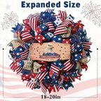 250th Anniversary Patriotic Wreath, 4th of July Wreaths for Front Door with Wooden Eagle Door Sign & Red White Blue Ribbon for Independence Day Memorial Day Patriotic Decorations(18In, 2Pcs)