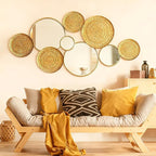 Gold Mirrors Wall Decor Metal Round Home Art Decor Decorative Modern Circle Mirror Wall Art Sculpture Hanging Decorations for Home Living Room Office