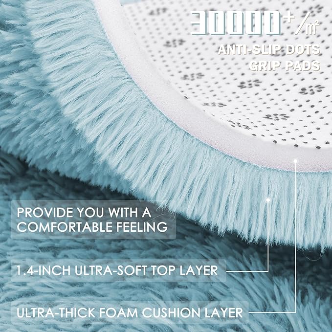 OLANLY Light Blue Round Rugs for Bedroom - Machine Washable, 3 ft Circle Area Rugs for Living Room, Soft and Fluffy Shaggy Carpet for Teen Girl and Boys, Nursery Rooms, Dorms, Home Decor Aesthetic