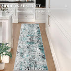 Ciicool 2x6 Washable Runner Rug, Modern Abstract Hallway Runner, Non-Slip Thin Accent Rug Lightweight Teal Black Print Distressed Carpet for Laundry Entryway Bedroom Kitchen Indoor