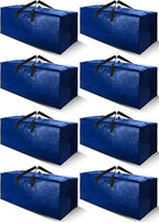 Cosy Family 8 Pack Heavy Duty Extra Large Moving Bags with Backpack Straps - Strong Handles & Zippers, Storage Totes For Space Saving, Fold Flat, Alternative to Moving Box (40 gal, Blue)