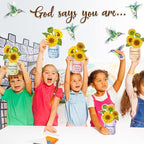 Outus 28 Pcs Sunflower Bulletin Board Set Spring Religious Bulletin Board Decorations Inspired Christian Flower Cutouts Hummingbird God Says You are Wall Art for School Classroom Teacher Kids
