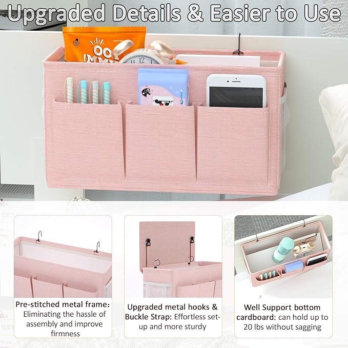 Edudif Dual-purpose Bedside Caddy Bedside Organizer, Bed Caddy with 6 Pockets, Versatile Bedside Storage Solution Magazine Remotes holder, ideal for Home, Dorm, Hospital, Crib Bed