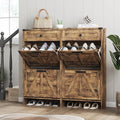 Shoe Cabinet with 4 Flip Drawers & 2 Drawers,Farmhouse Shoe Storage Cabinet for Entryway,Slim Freestanding Organizer Rack for Front Door Entrance,Rustic Brown